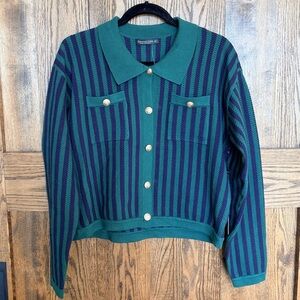 💙NEW💙Green & Navy Striped Button-Up Cardigan